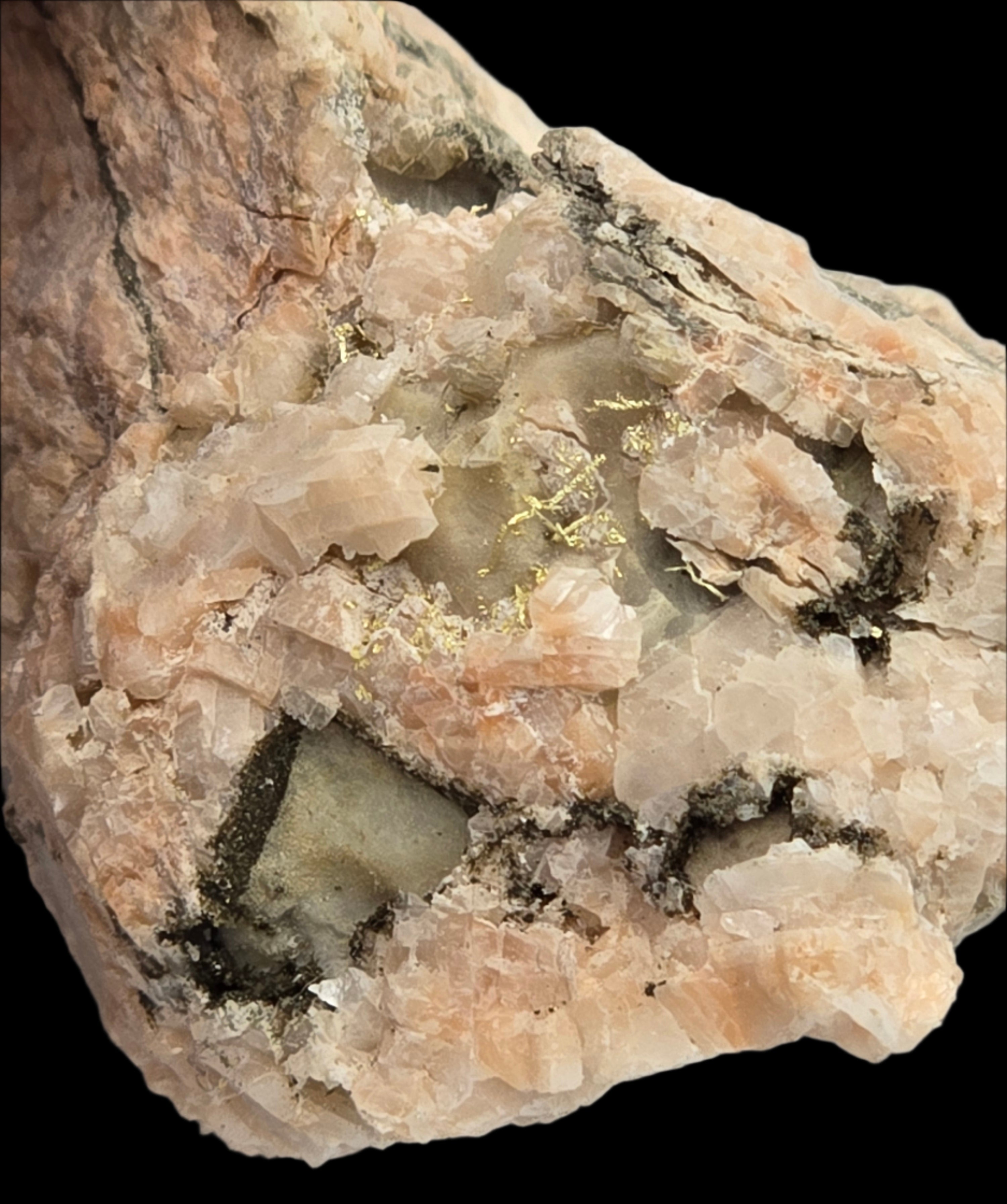 GOLD WIRES ON FELDSPAR PEGMATITE, VERY RARE (but also FOOLS GOLD on this specimen) (miniature)