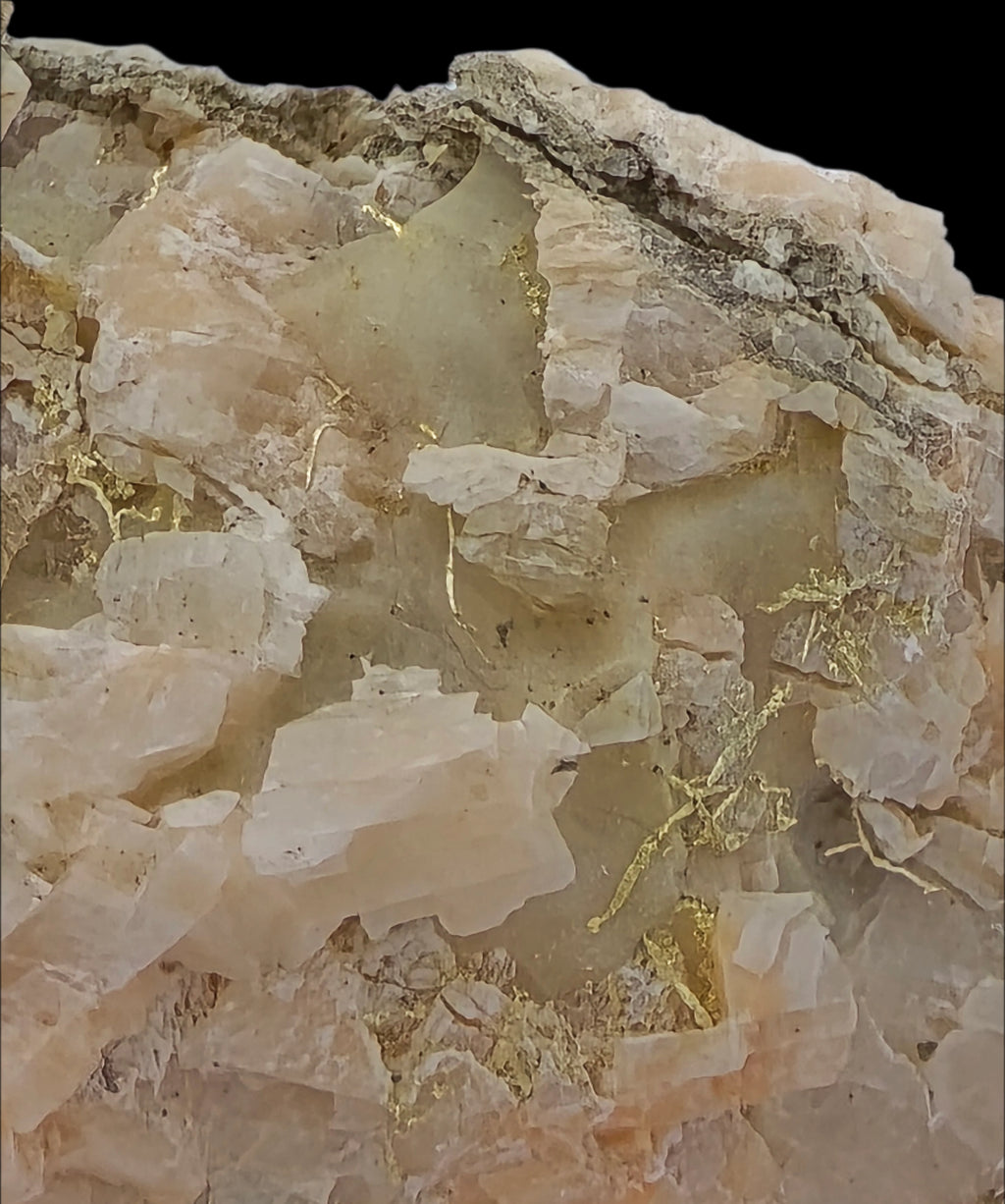GOLD WIRES ON FELDSPAR PEGMATITE, VERY RARE (but also FOOLS GOLD on this specimen) (miniature)