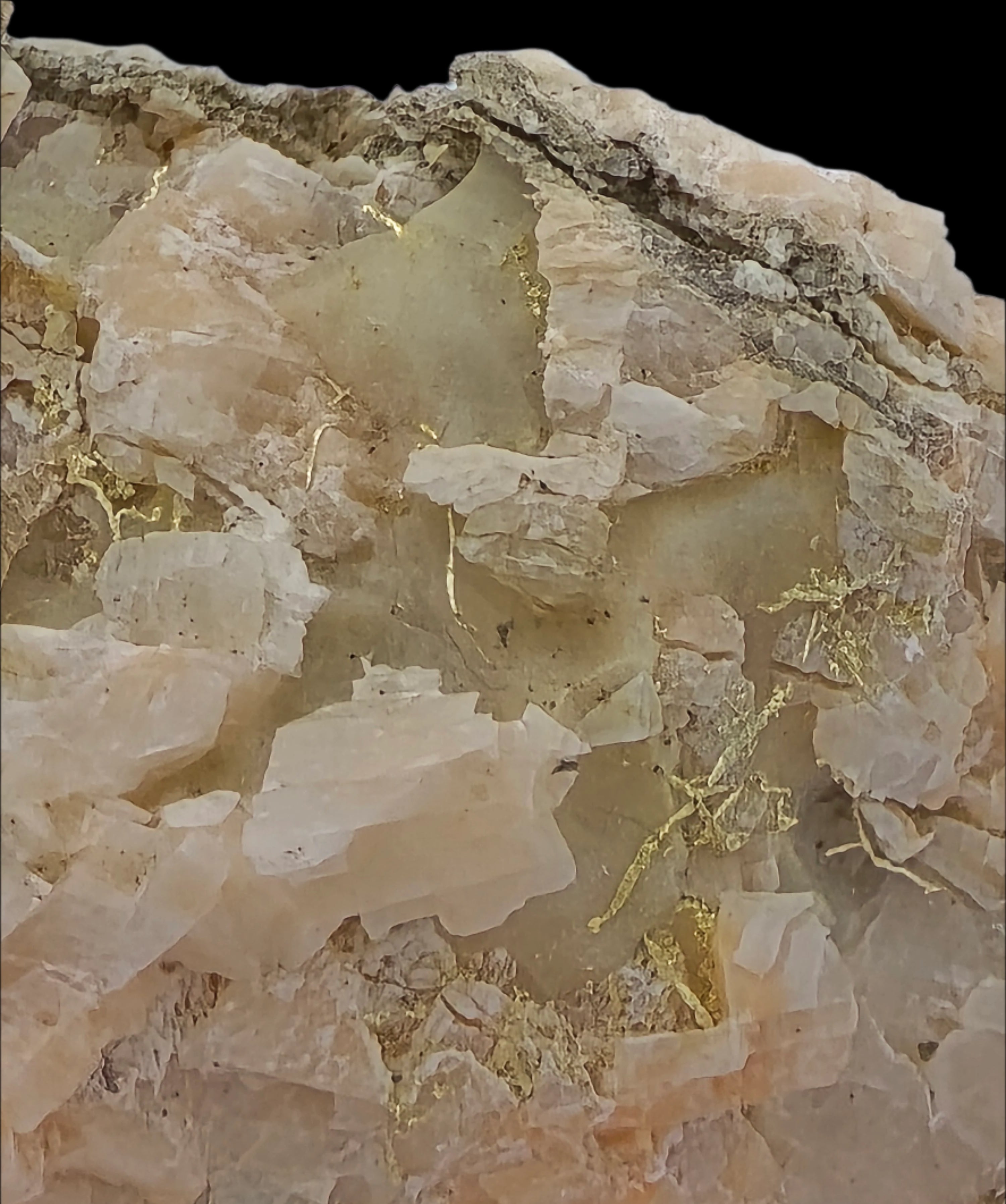GOLD WIRES ON FELDSPAR PEGMATITE, VERY RARE (but also FOOLS GOLD on this specimen) (miniature)