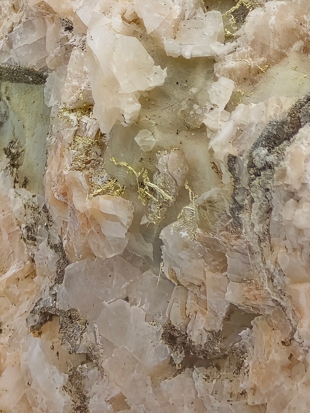 GOLD WIRES ON FELDSPAR PEGMATITE, VERY RARE (but also FOOLS GOLD on this specimen) (miniature)