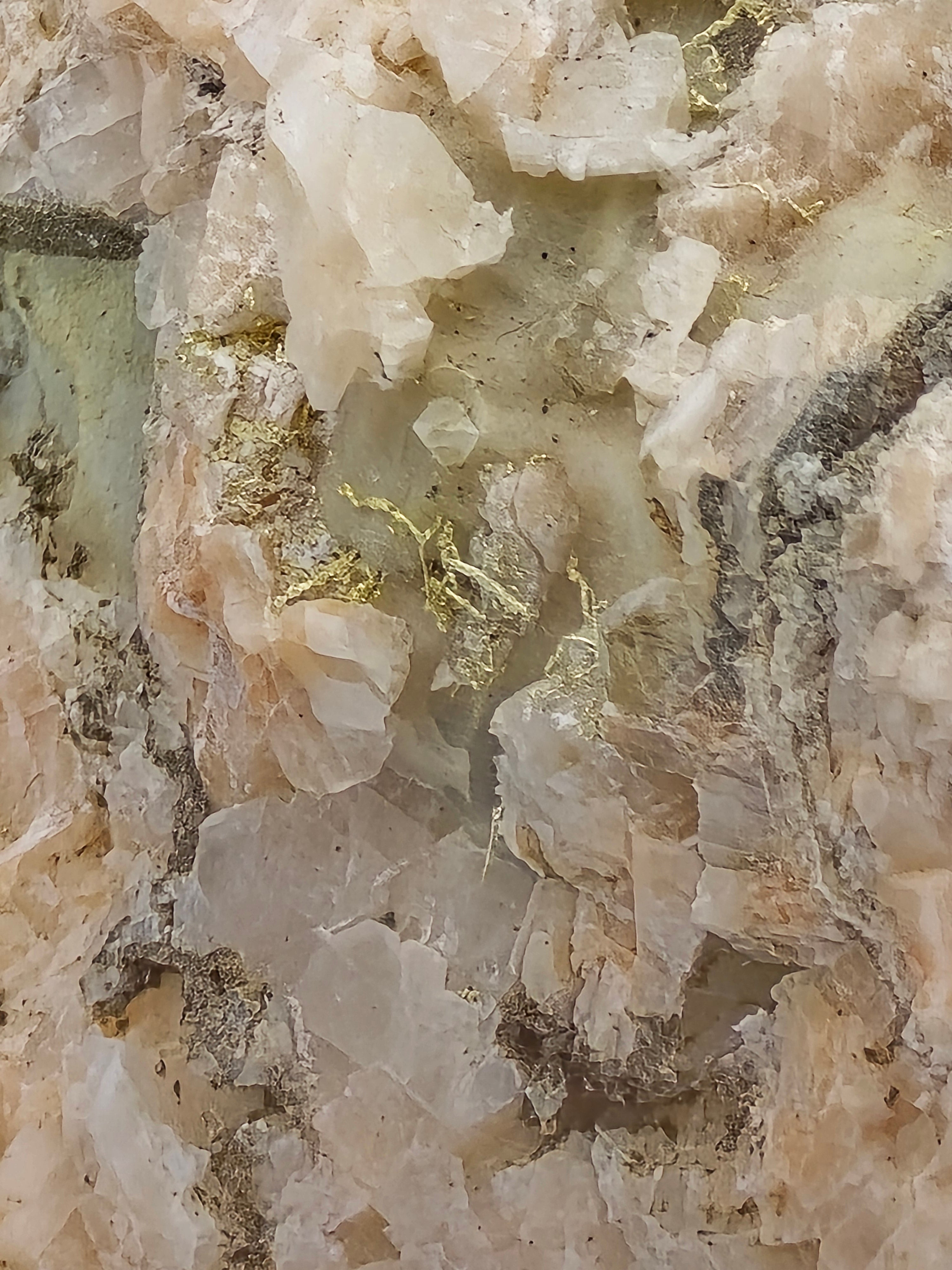 GOLD WIRES ON FELDSPAR PEGMATITE, VERY RARE (but also FOOLS GOLD on this specimen) (miniature)