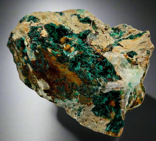 Malachite on matrix from Congo, vibrant green crystal clusters with earthy matrix, mineral specimen for collectors