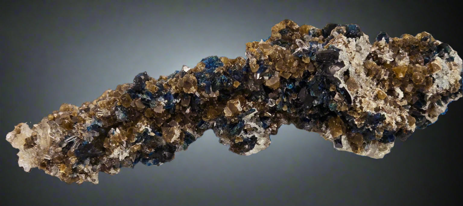 LAZULITE, SCORZALITE with GORMANITE (EXTREMELY RARE) with QUARTZ NEEDLES and CALCITE cabinet