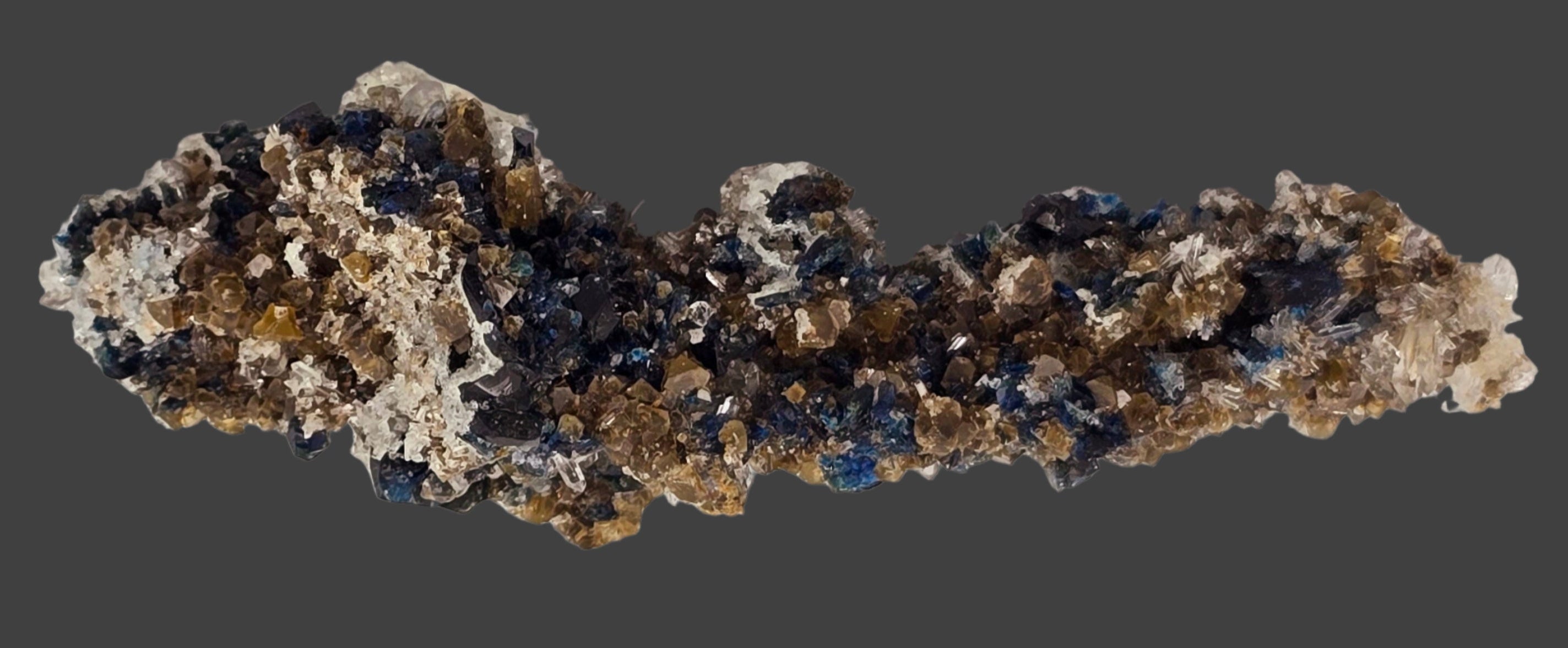 LAZULITE, SCORZALITE with GORMANITE (EXTREMELY RARE) with QUARTZ NEEDLES and CALCITE cabinet