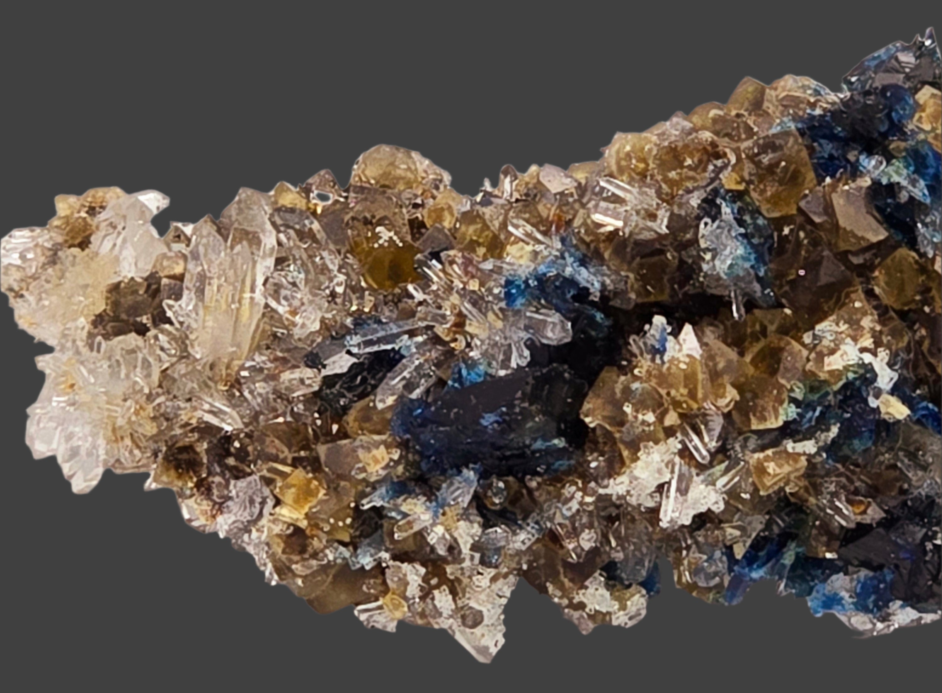 LAZULITE, SCORZALITE with GORMANITE (EXTREMELY RARE) with QUARTZ NEEDLES and CALCITE cabinet