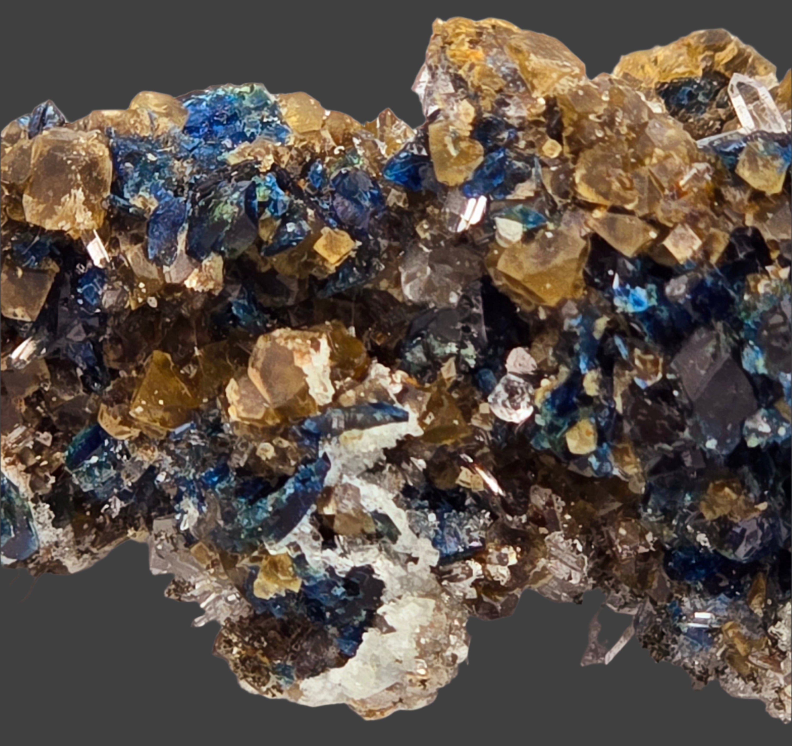 LAZULITE, SCORZALITE with GORMANITE (EXTREMELY RARE) with QUARTZ NEEDLES and CALCITE cabinet