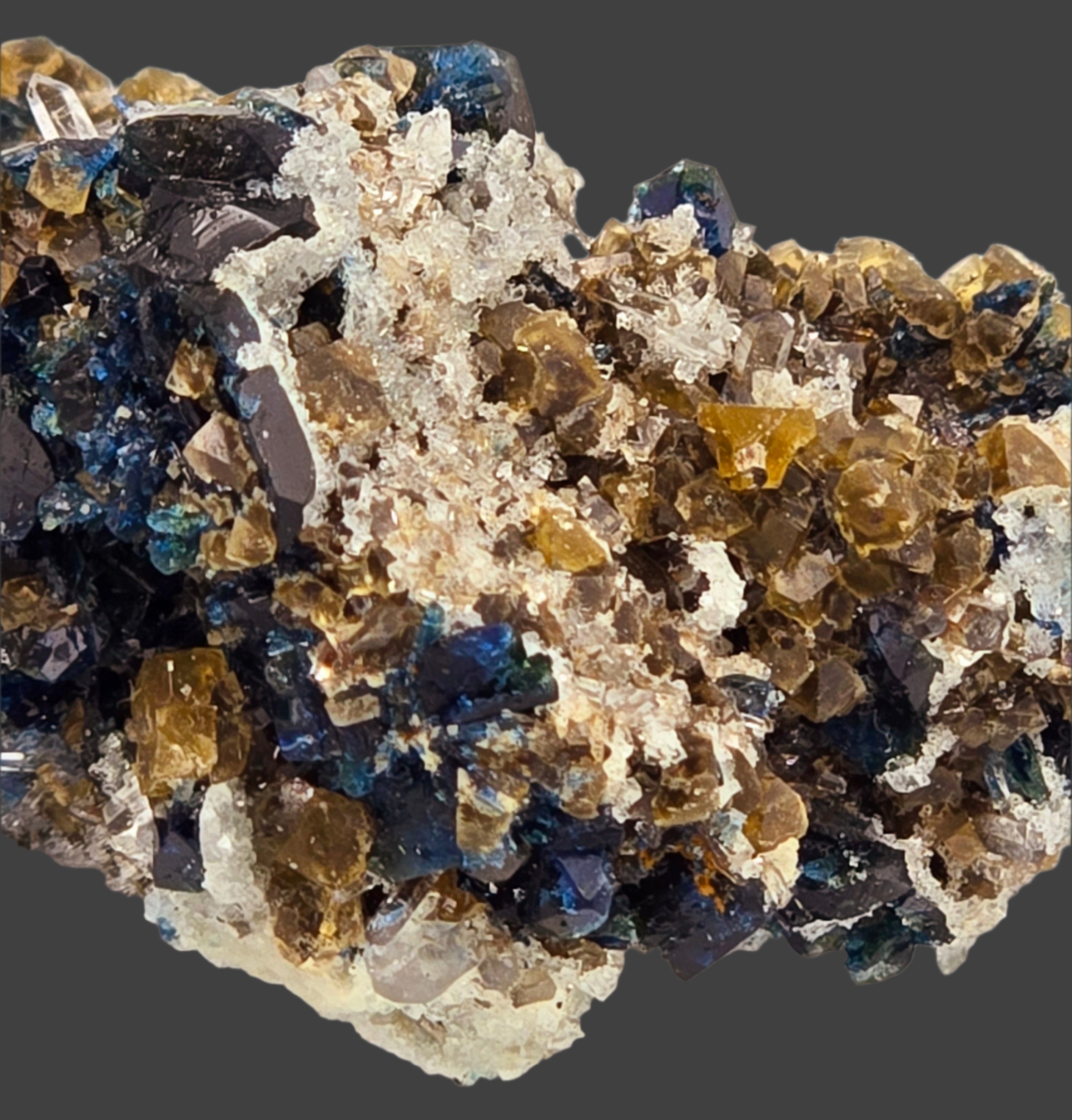 LAZULITE, SCORZALITE with GORMANITE (EXTREMELY RARE) with QUARTZ NEEDLES and CALCITE cabinet