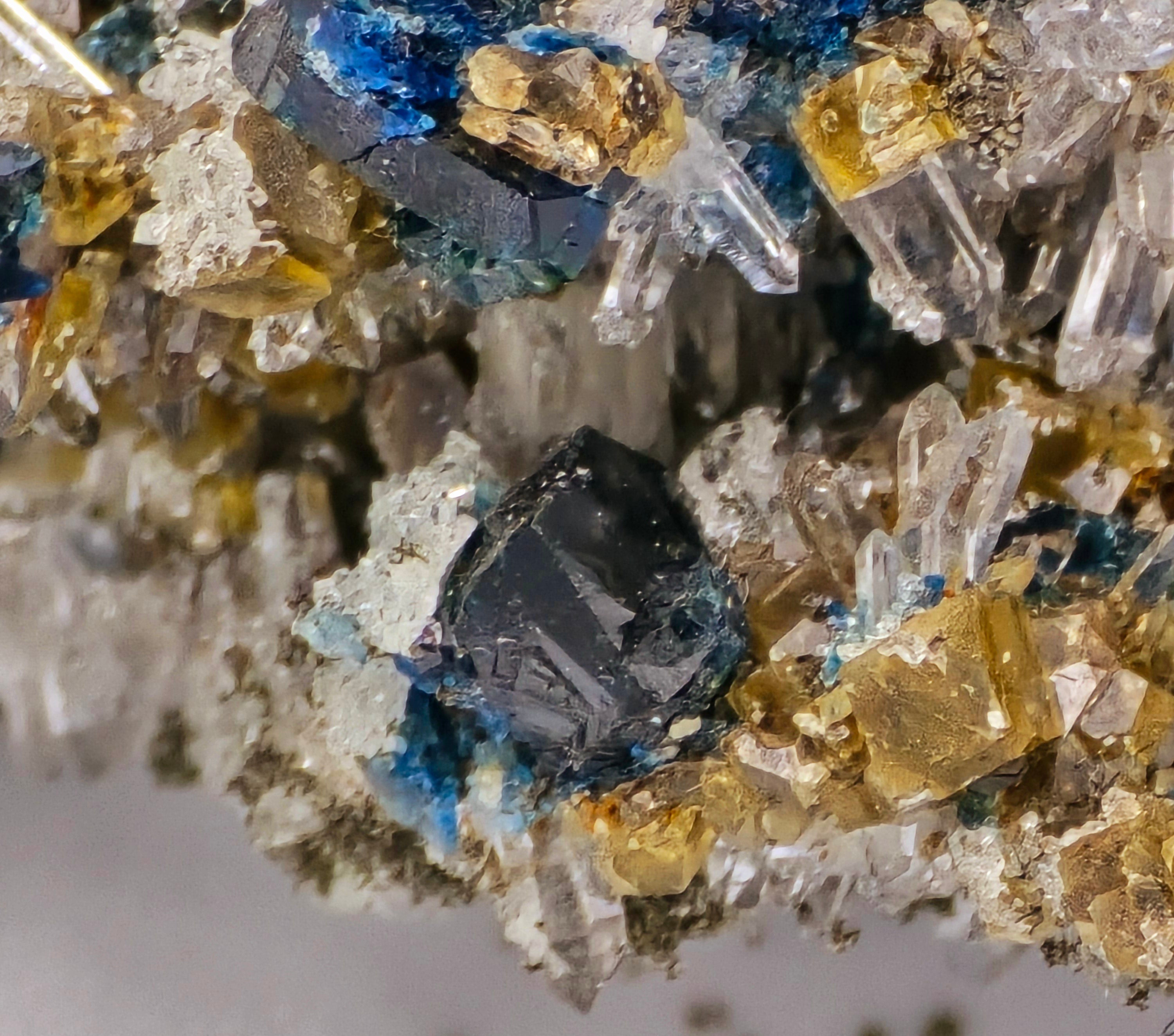 LAZULITE, SCORZALITE with GORMANITE (EXTREMELY RARE) with QUARTZ NEEDLES and CALCITE cabinet