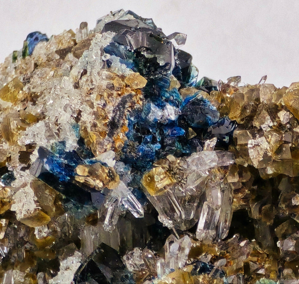 LAZULITE, SCORZALITE with GORMANITE (EXTREMELY RARE) with QUARTZ NEEDLES and CALCITE cabinet