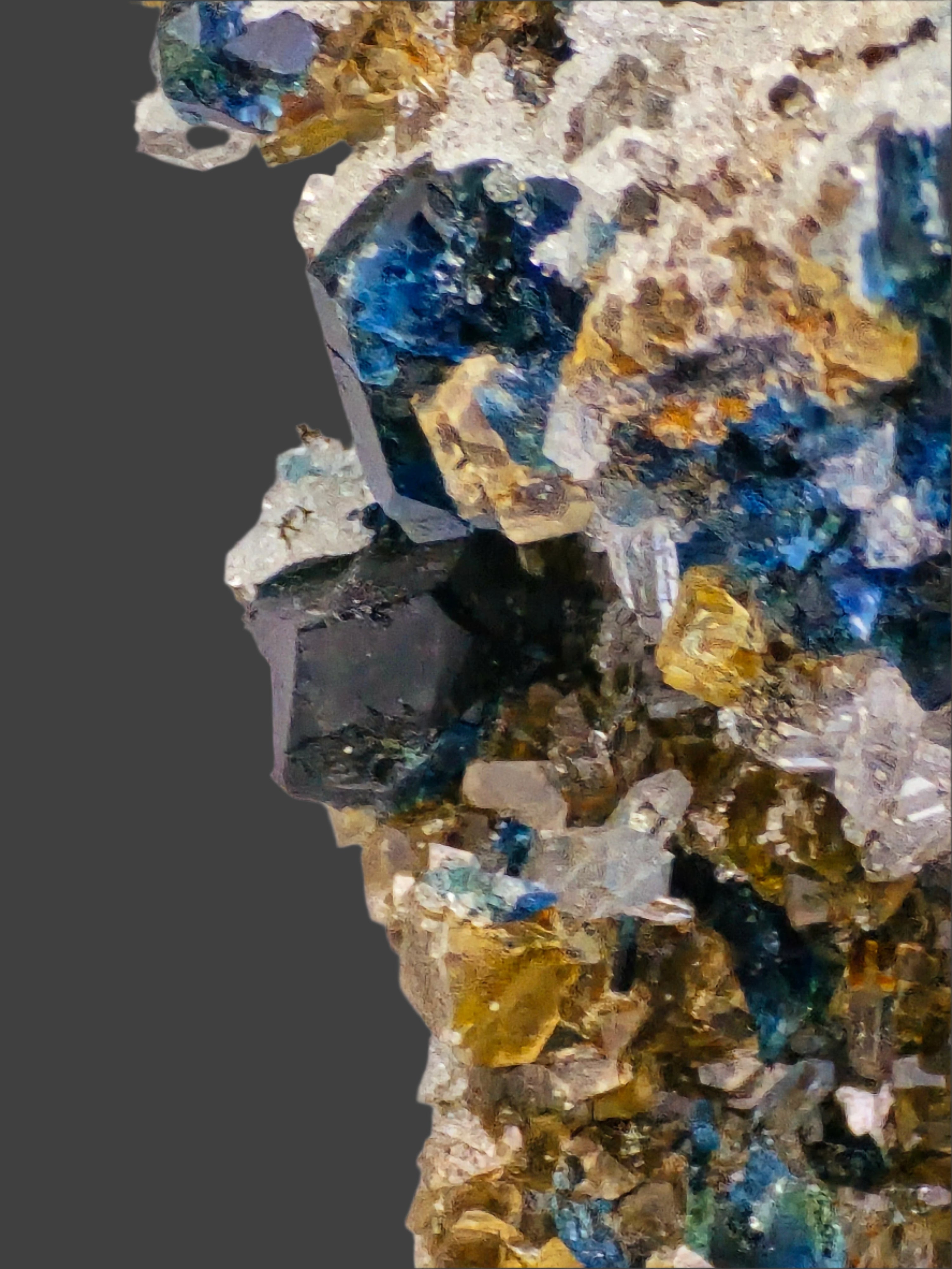 LAZULITE, SCORZALITE with GORMANITE (EXTREMELY RARE) with QUARTZ NEEDLES and CALCITE cabinet