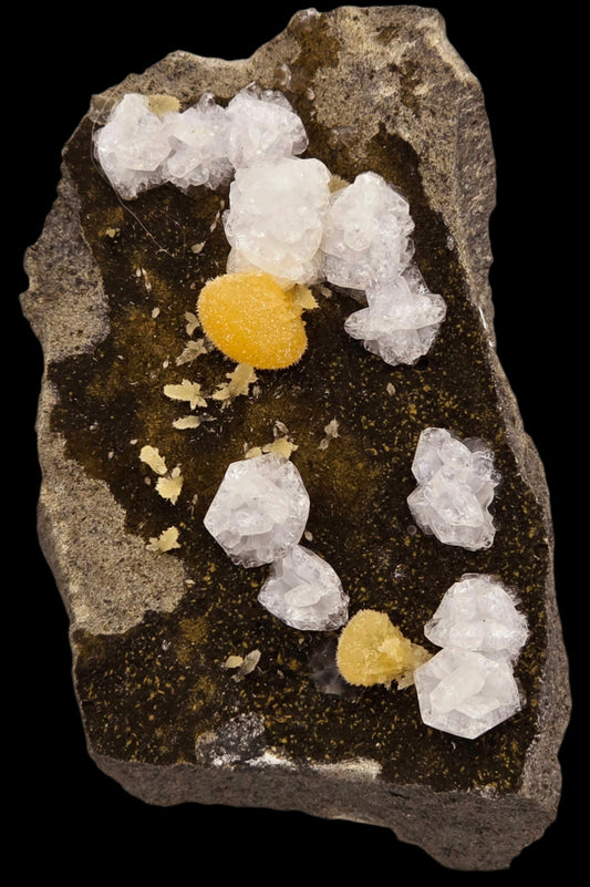 CHABAZITE with CALCITE (plus a green, so far unidentified, mineral (needles)