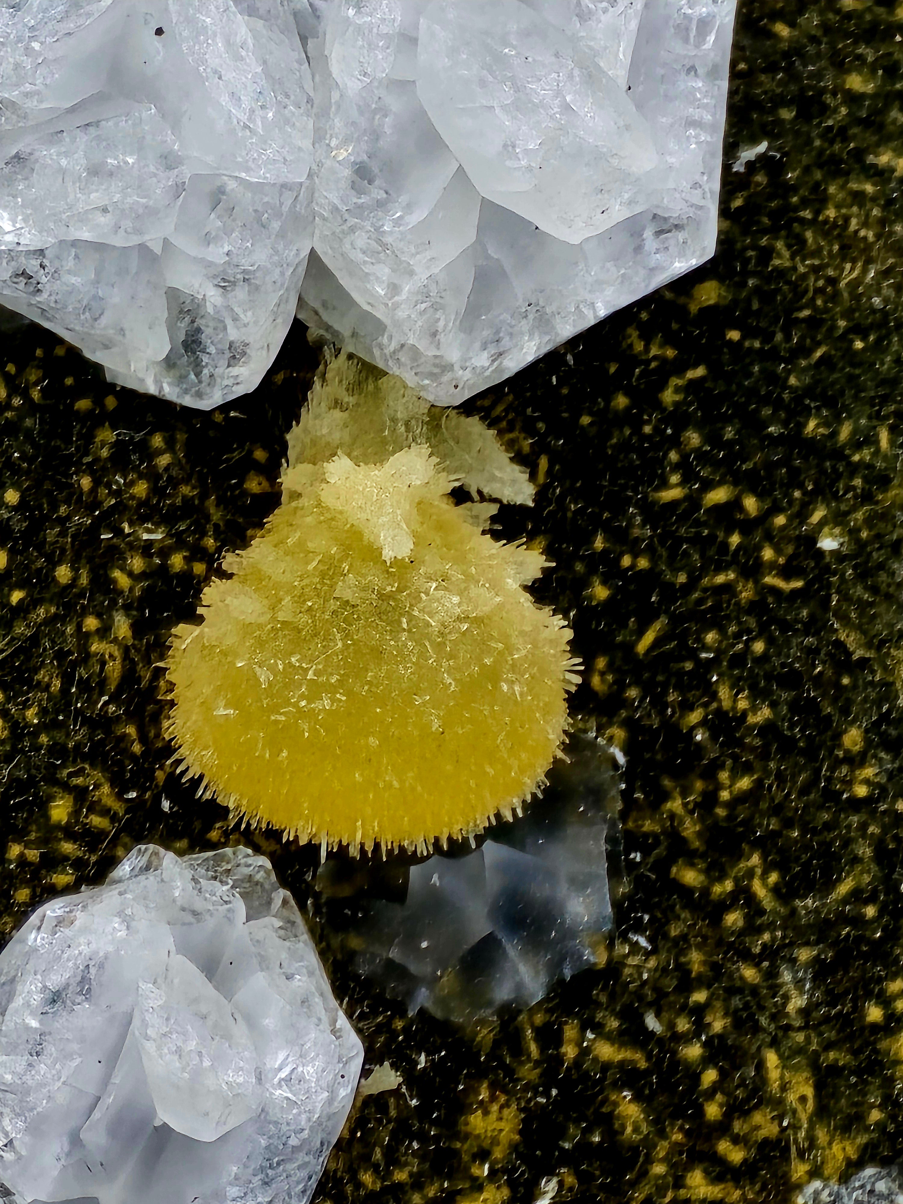 CHABAZITE with CALCITE (plus a green, so far unidentified, mineral (needles) (small cabinet)