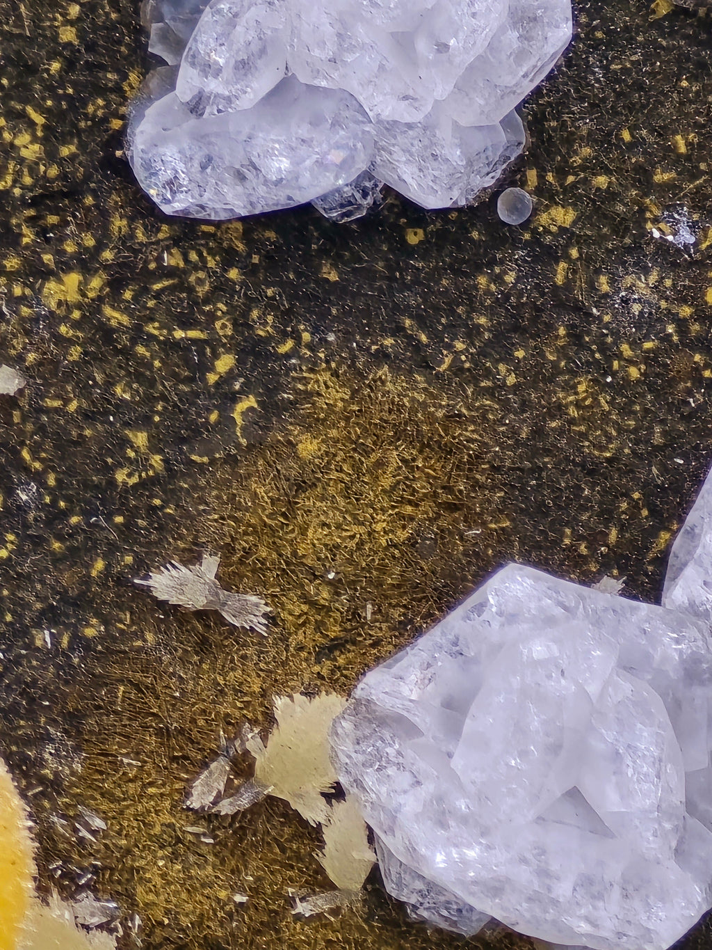 CHABAZITE with CALCITE (plus a green, so far unidentified, mineral (needles) (small cabinet)