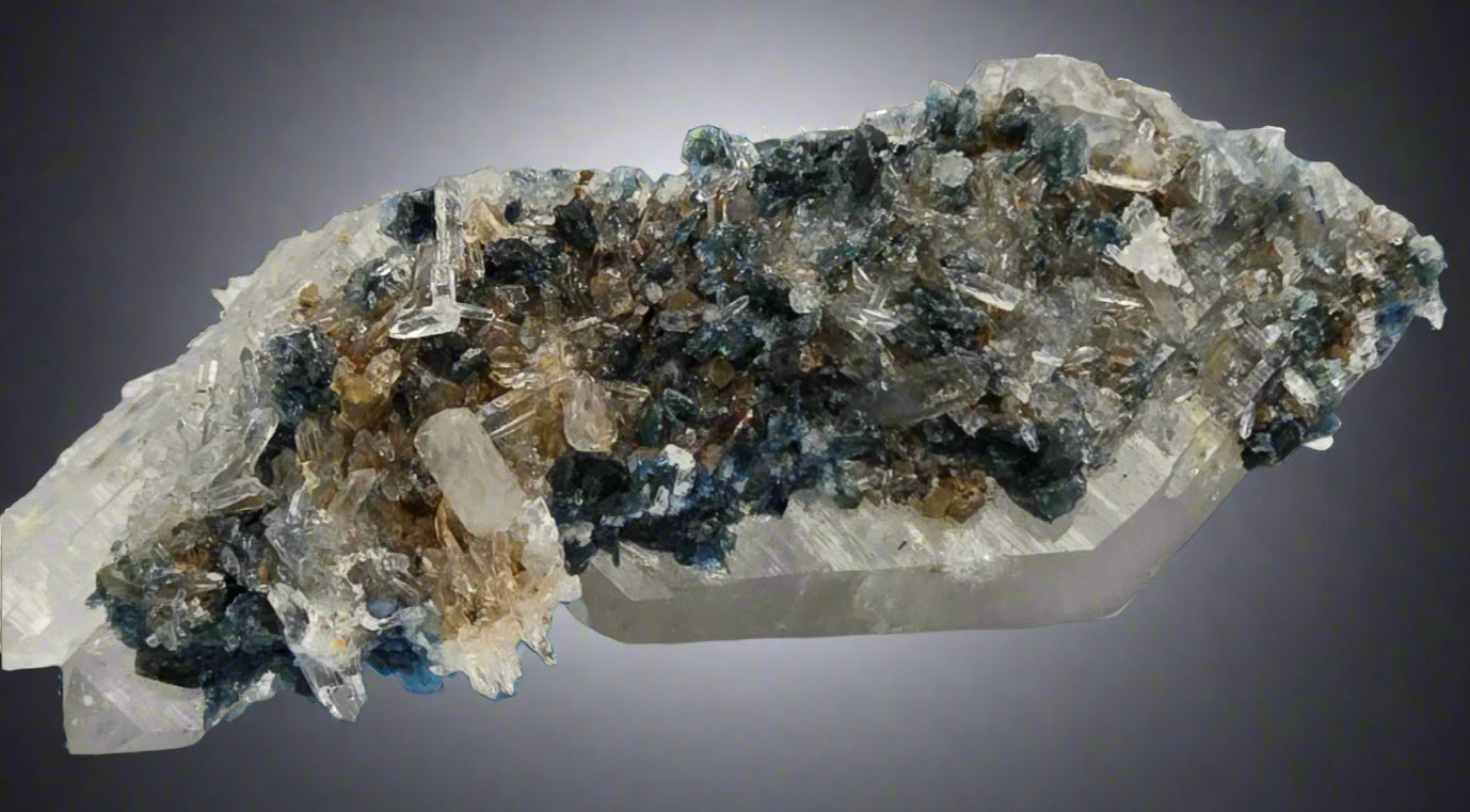LAZULITE with GORMANITE (EXTREMELY RARE) with QUARTZ and CALCITE small cabinet