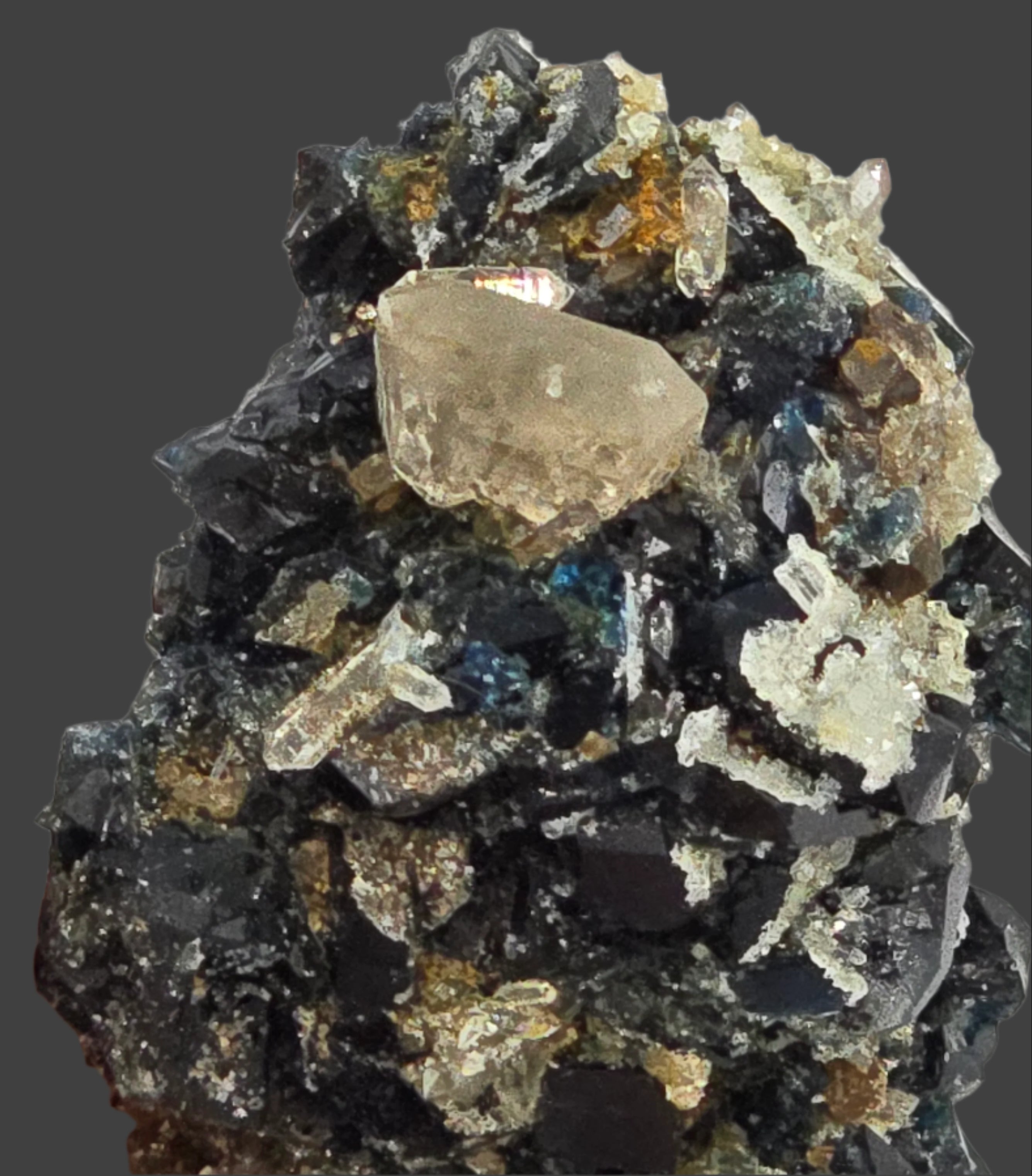 LAZULITE with GORMANITE (EXTREMELY RARE) with QUARTZ and CALCITE small cabinet