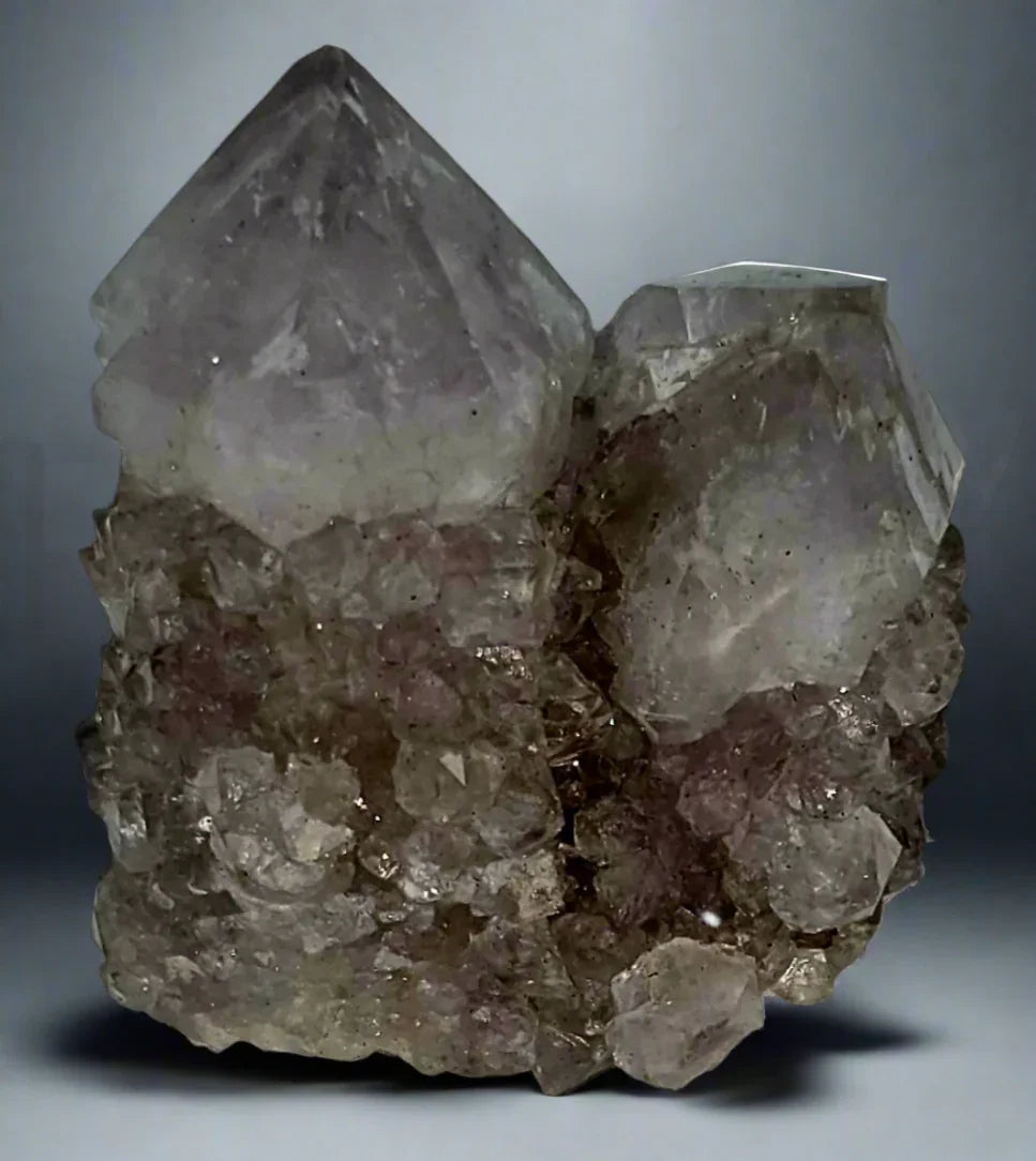 Amethyst Quartz Crystal Cluster from Brazil, natural mineral specimen with purple and clear points