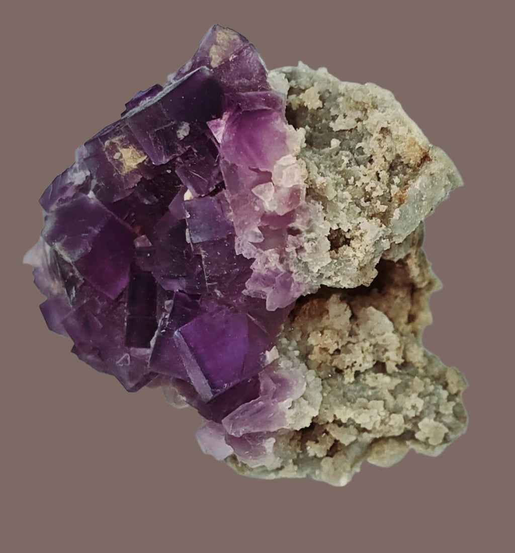 FLUORITE (DEEP PURPLE) on CALCITE (small cabinet)