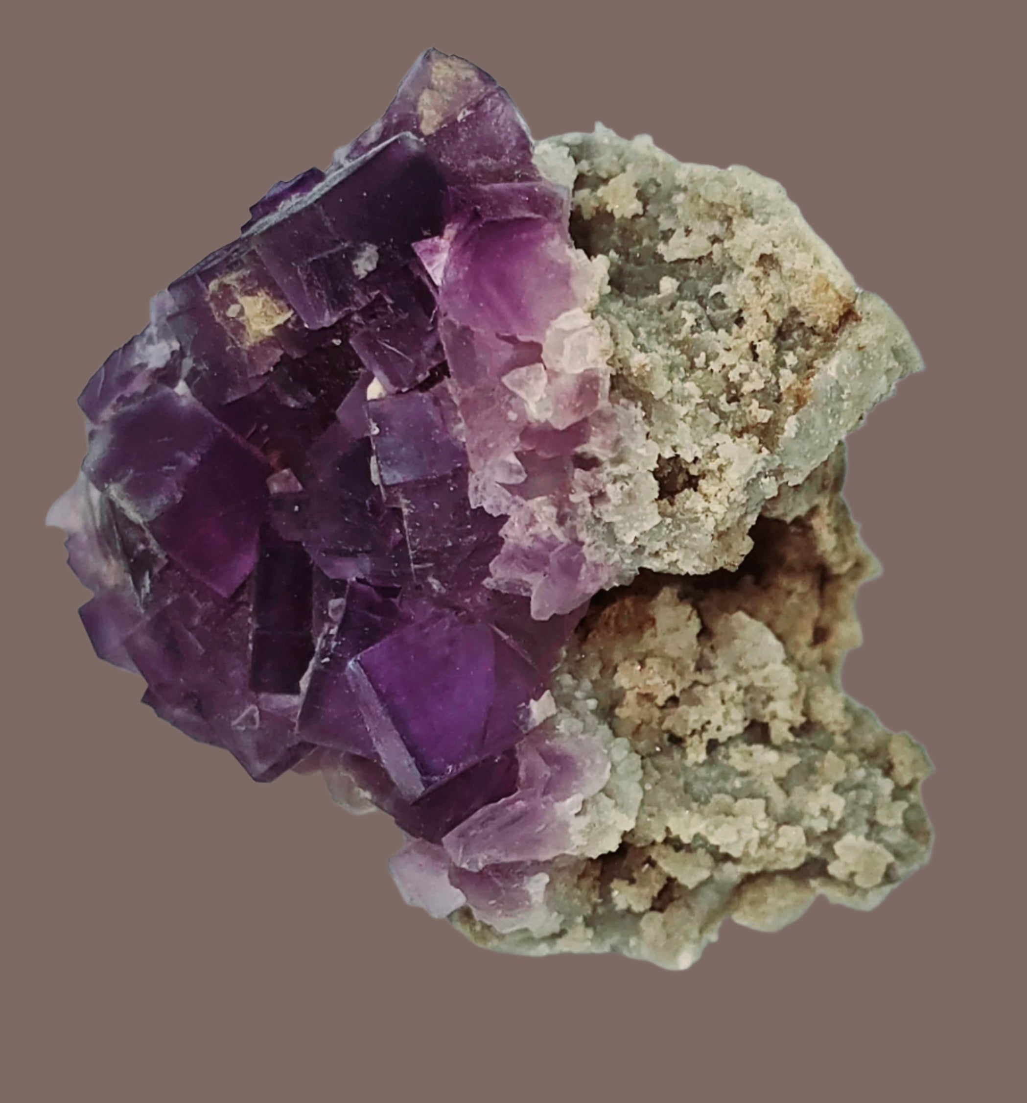 FLUORITE (DEEP PURPLE) on CALCITE (small cabinet)
