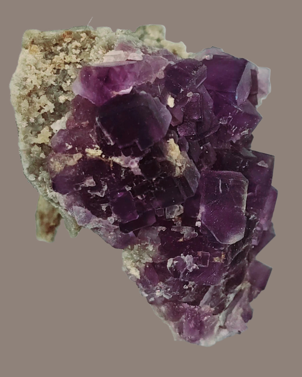 FLUORITE (DEEP PURPLE) on CALCITE (small cabinet)