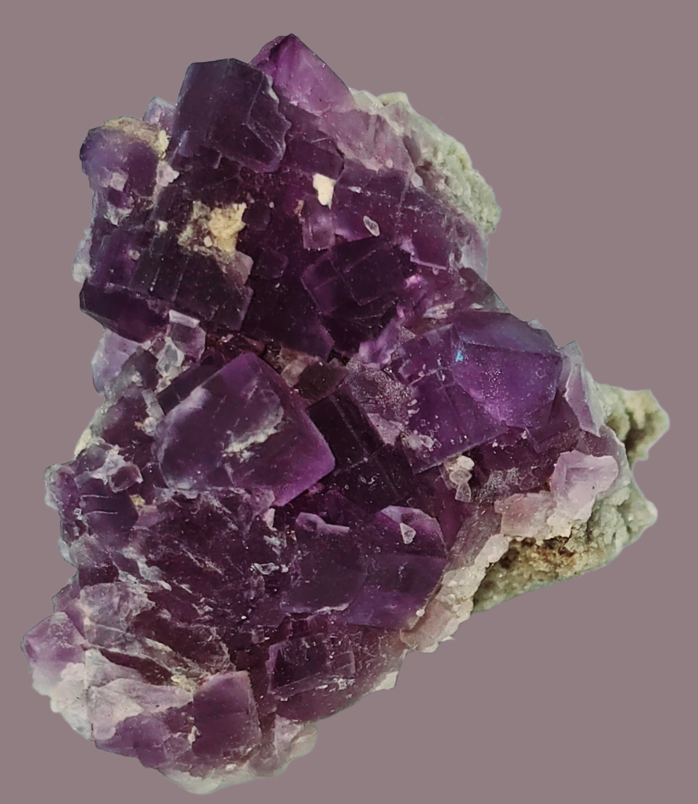 FLUORITE (DEEP PURPLE) on CALCITE (small cabinet)