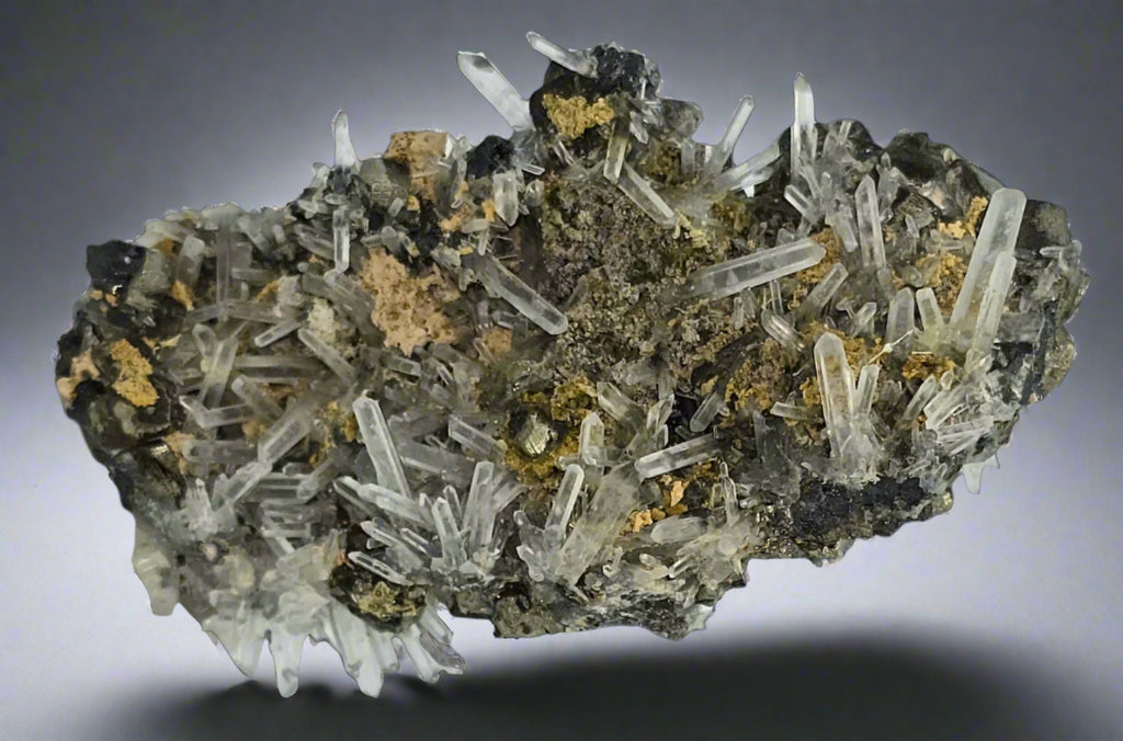 PYRITE, QUARTZ, MANGANOCALCITE, SPHALERITE (cabinet)