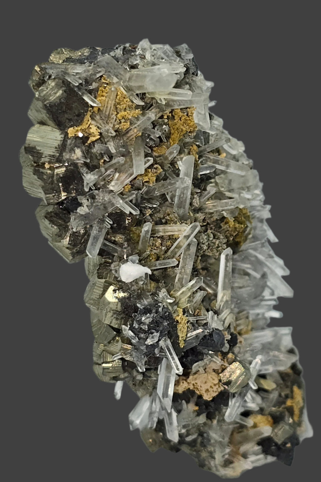 PYRITE, QUARTZ, MANGANOCALCITE, SPHALERITE (cabinet)