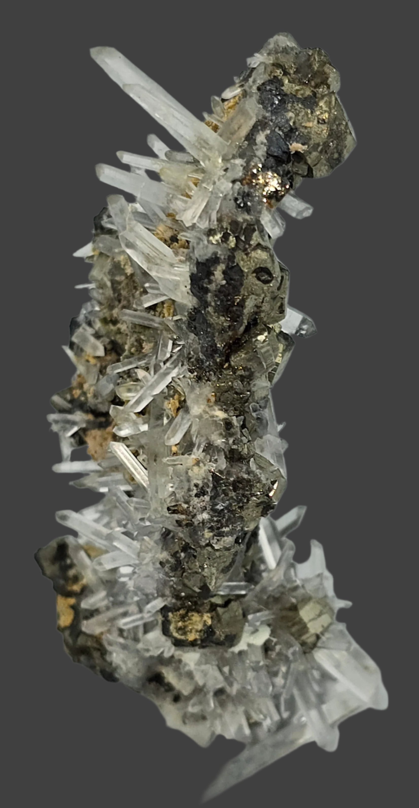 PYRITE, QUARTZ, MANGANOCALCITE, SPHALERITE (cabinet)
