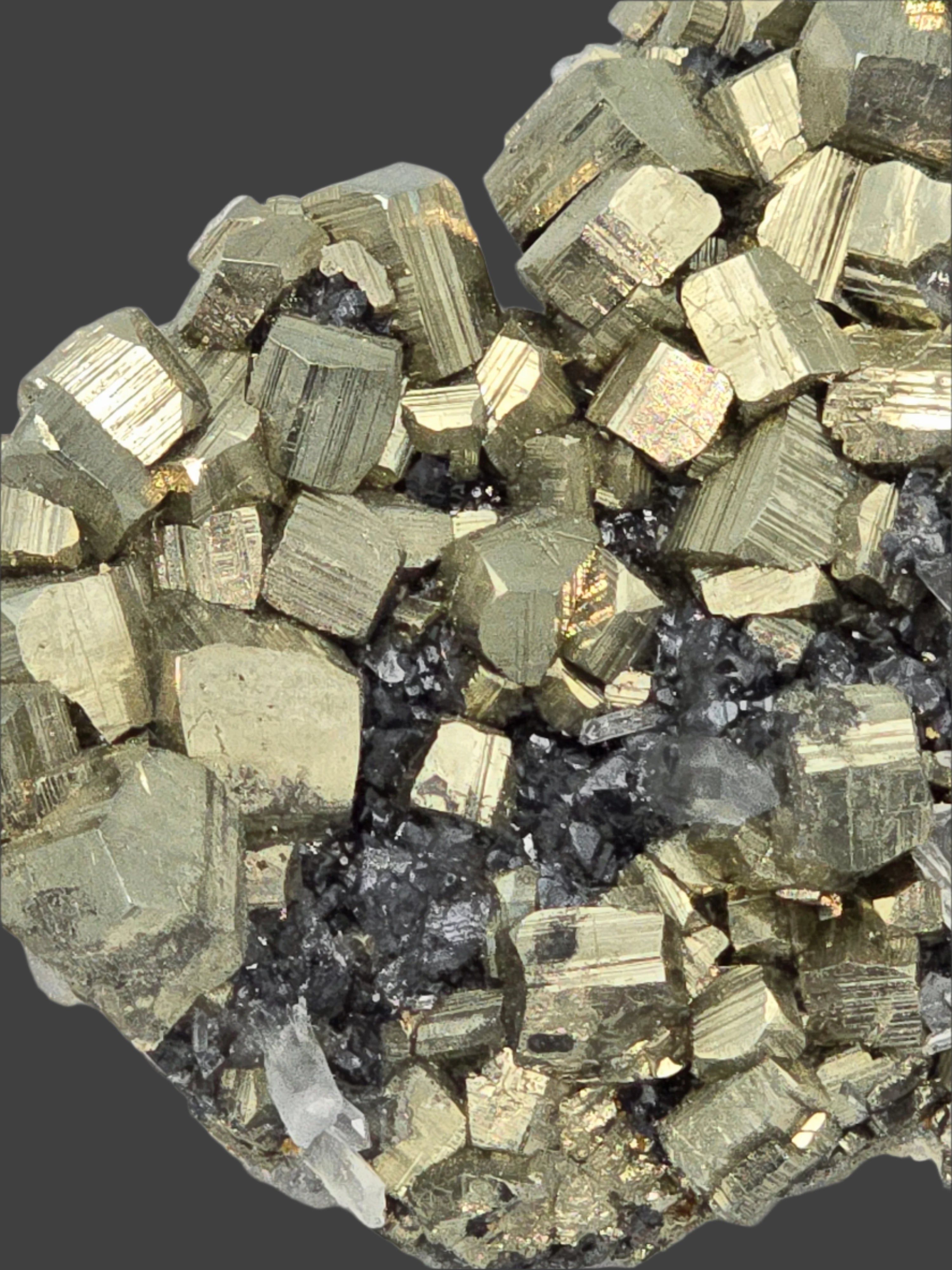 PYRITE, QUARTZ, MANGANOCALCITE, SPHALERITE (cabinet)