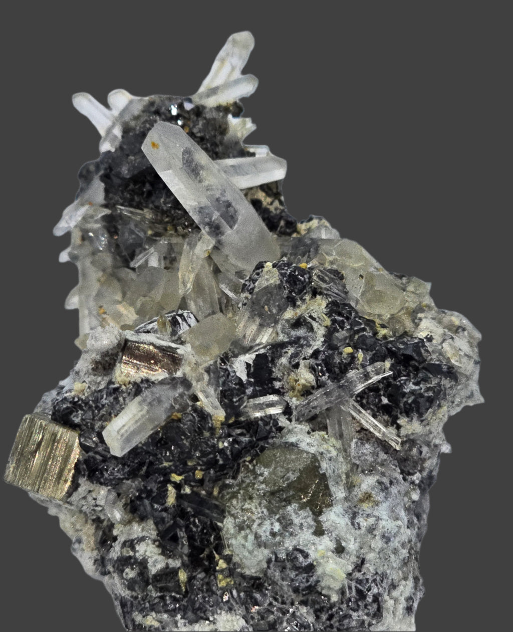CHALCOPYRITE, PYRITE, QUARTZ  (small cabinet)