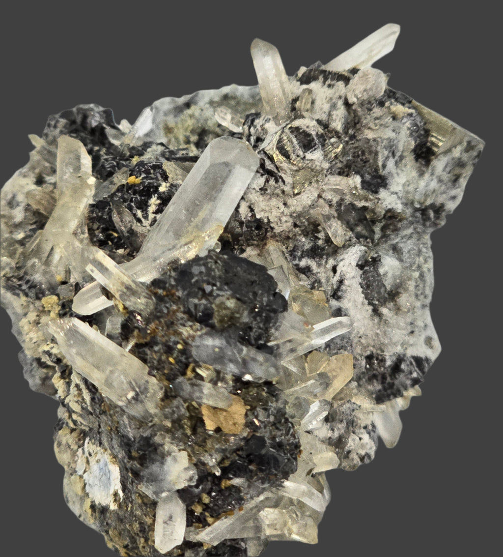 CHALCOPYRITE, PYRITE, QUARTZ  (small cabinet)