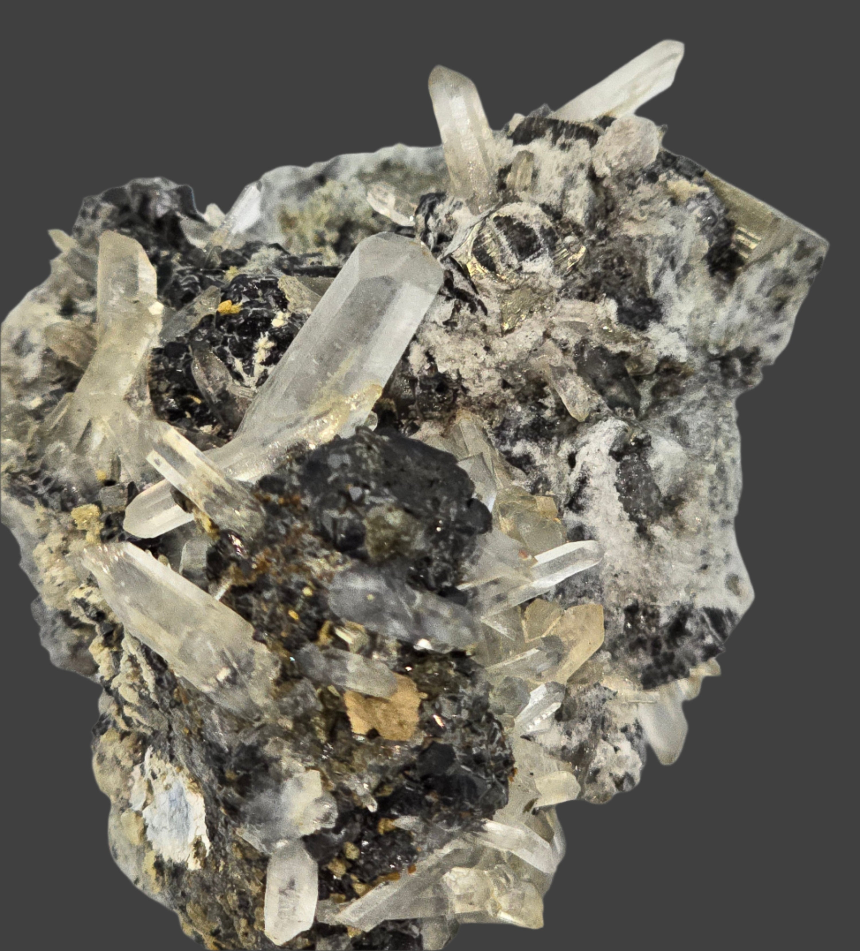 CHALCOPYRITE, PYRITE, QUARTZ  (small cabinet)