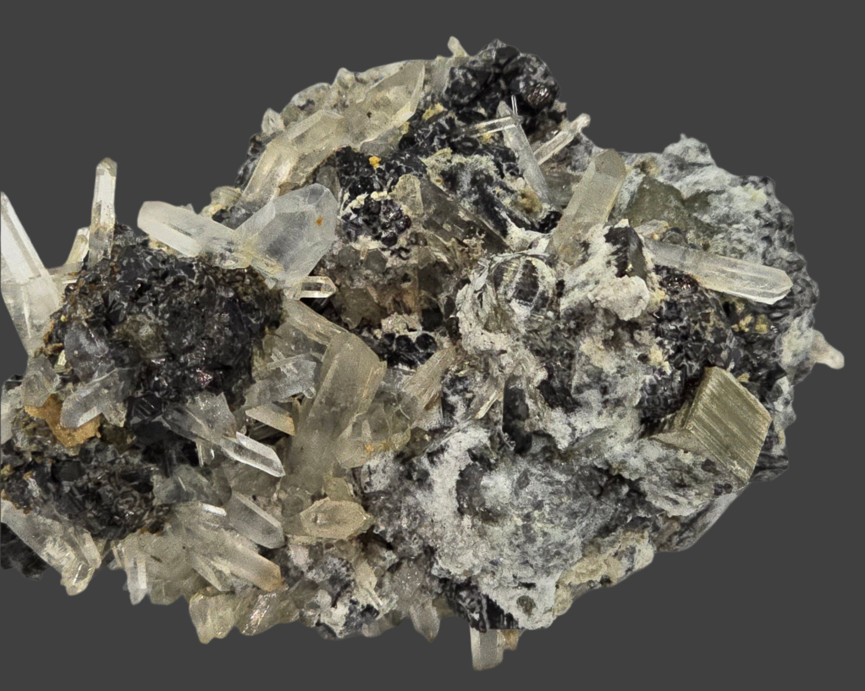 CHALCOPYRITE, PYRITE, QUARTZ  (small cabinet)