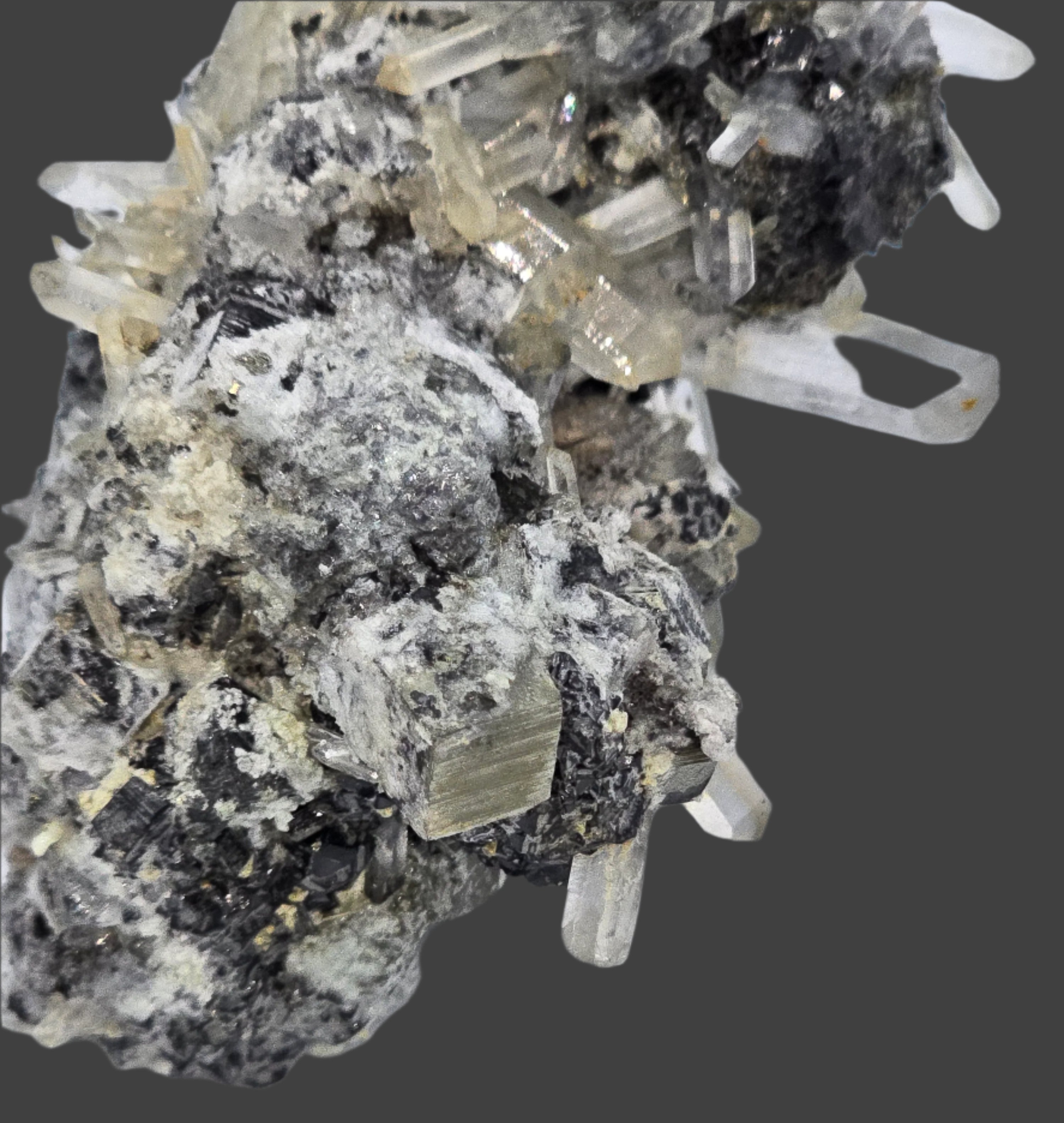 CHALCOPYRITE, PYRITE, QUARTZ  (small cabinet)