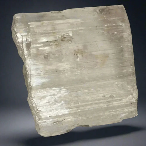 Clear quartz crystal specimen with layered striations, natural mineral for collectors