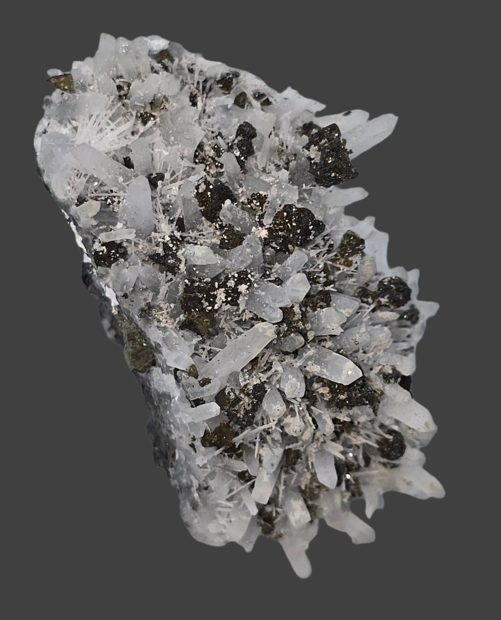 CHALCOPYRITE, PYRITE with NEEDLE QUARTZ  SMALL CABINET