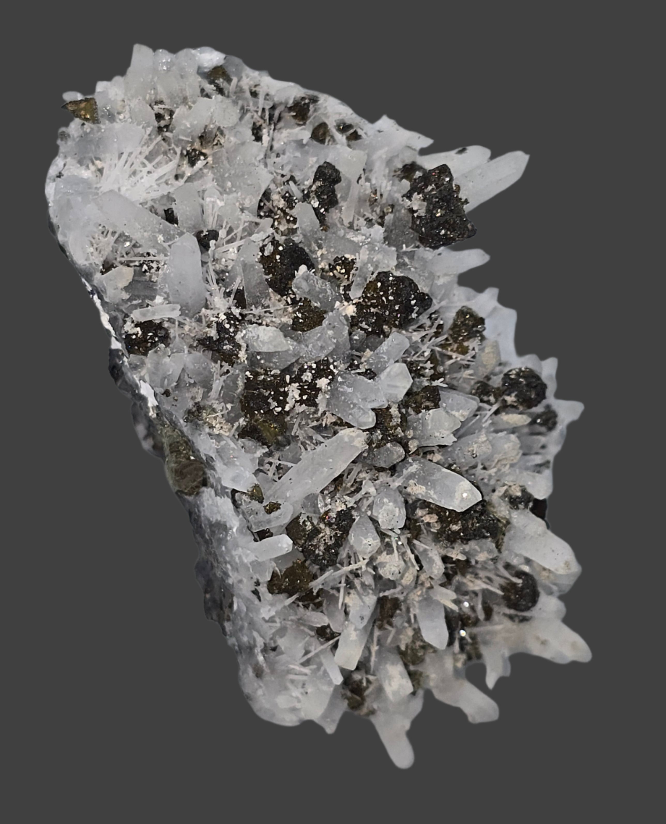 CHALCOPYRITE, PYRITE with NEEDLE QUARTZ  SMALL CABINET