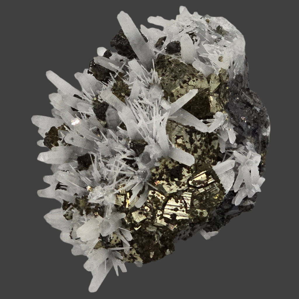 CHALCOPYRITE, PYRITE with NEEDLE QUARTZ  SMALL CABINET