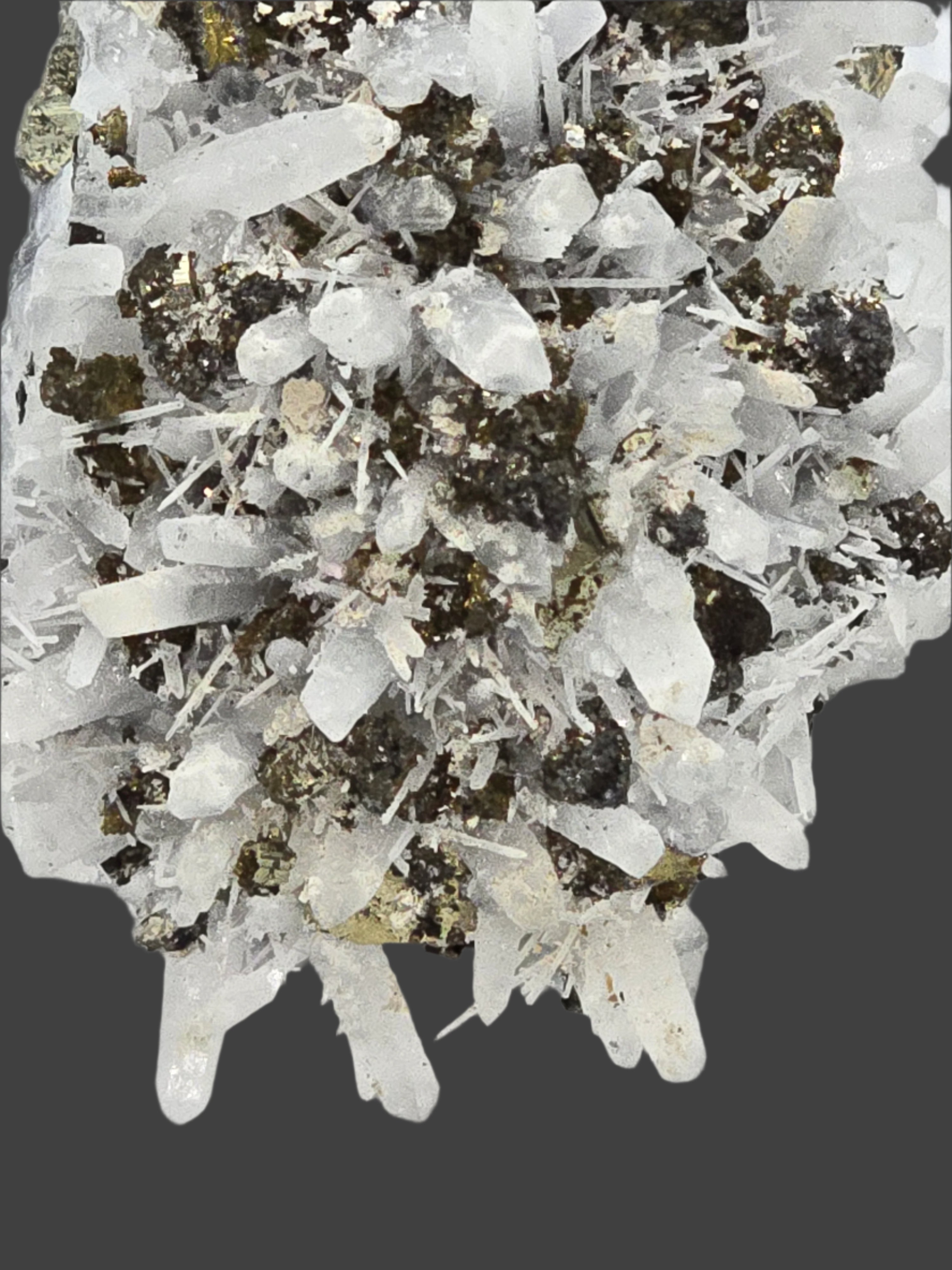 CHALCOPYRITE, PYRITE with NEEDLE QUARTZ  SMALL CABINET