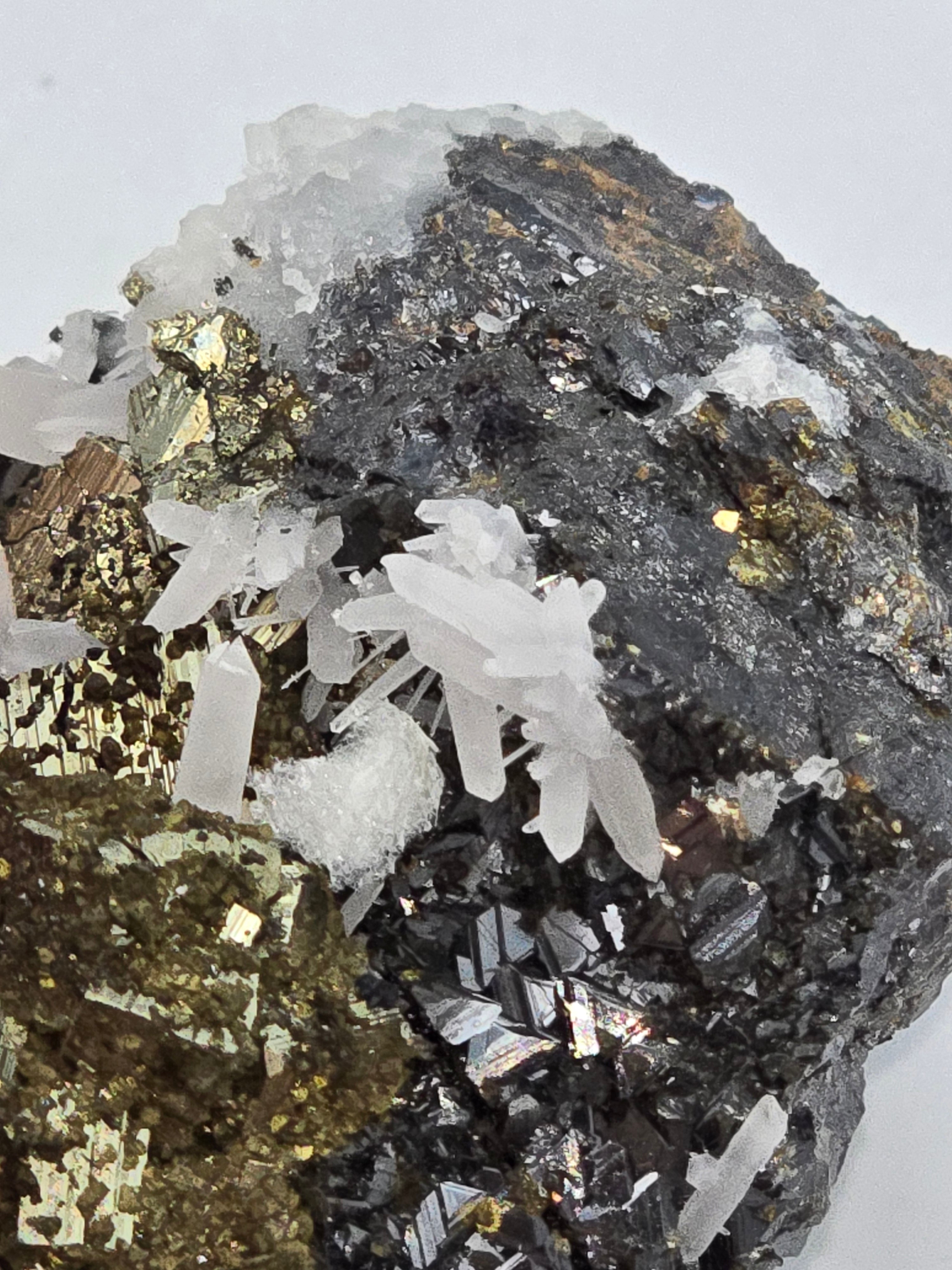 CHALCOPYRITE, PYRITE with NEEDLE QUARTZ  SMALL CABINET