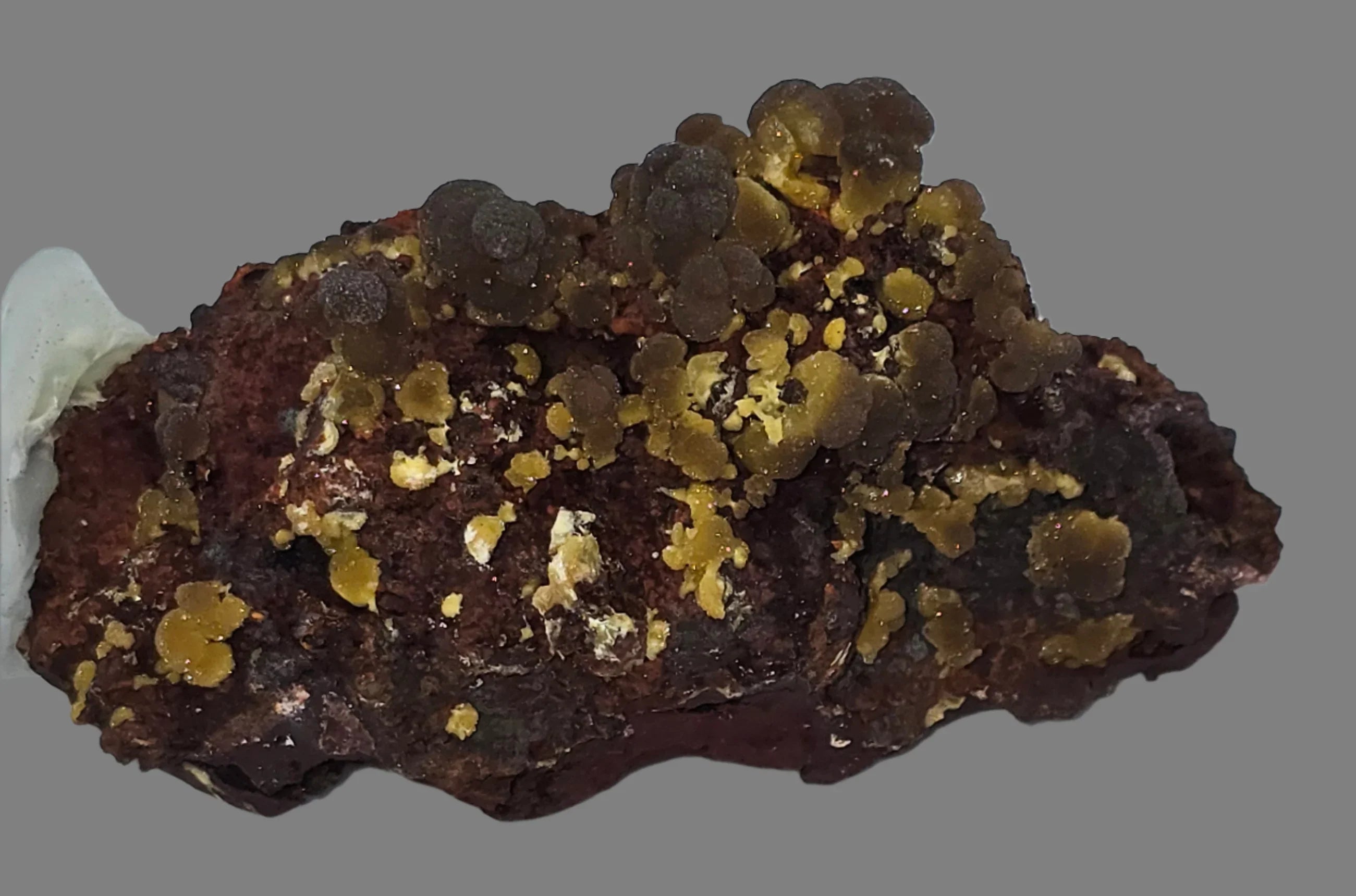 Hematite with yellow sulfur crystals, mineral specimen from classic locality