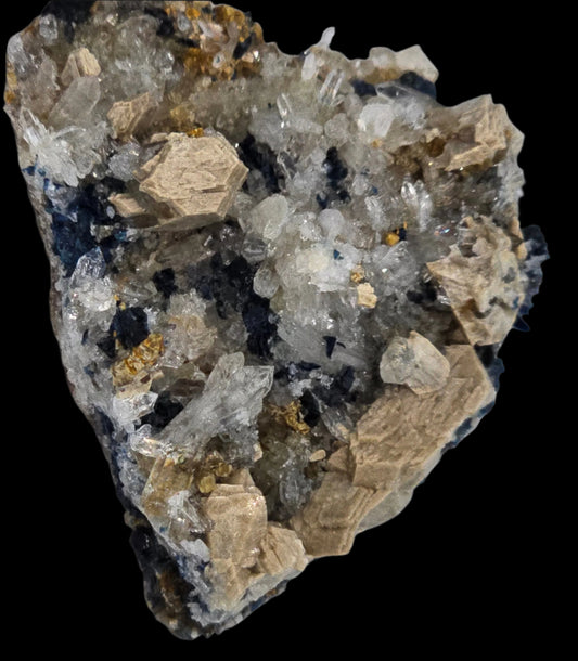 WHITEITE (EXTREMELY RARE), ARROJADITE, QUARTZ, AZURITE, SIDERITE