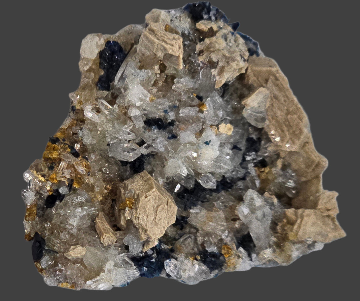 WHITEITE (EXTREMELY RARE), ARROJADITE, QUARTZ, AZURITE, SIDERITE