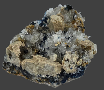 WHITEITE (EXTREMELY RARE), ARROJADITE, QUARTZ, AZURITE, SIDERITE