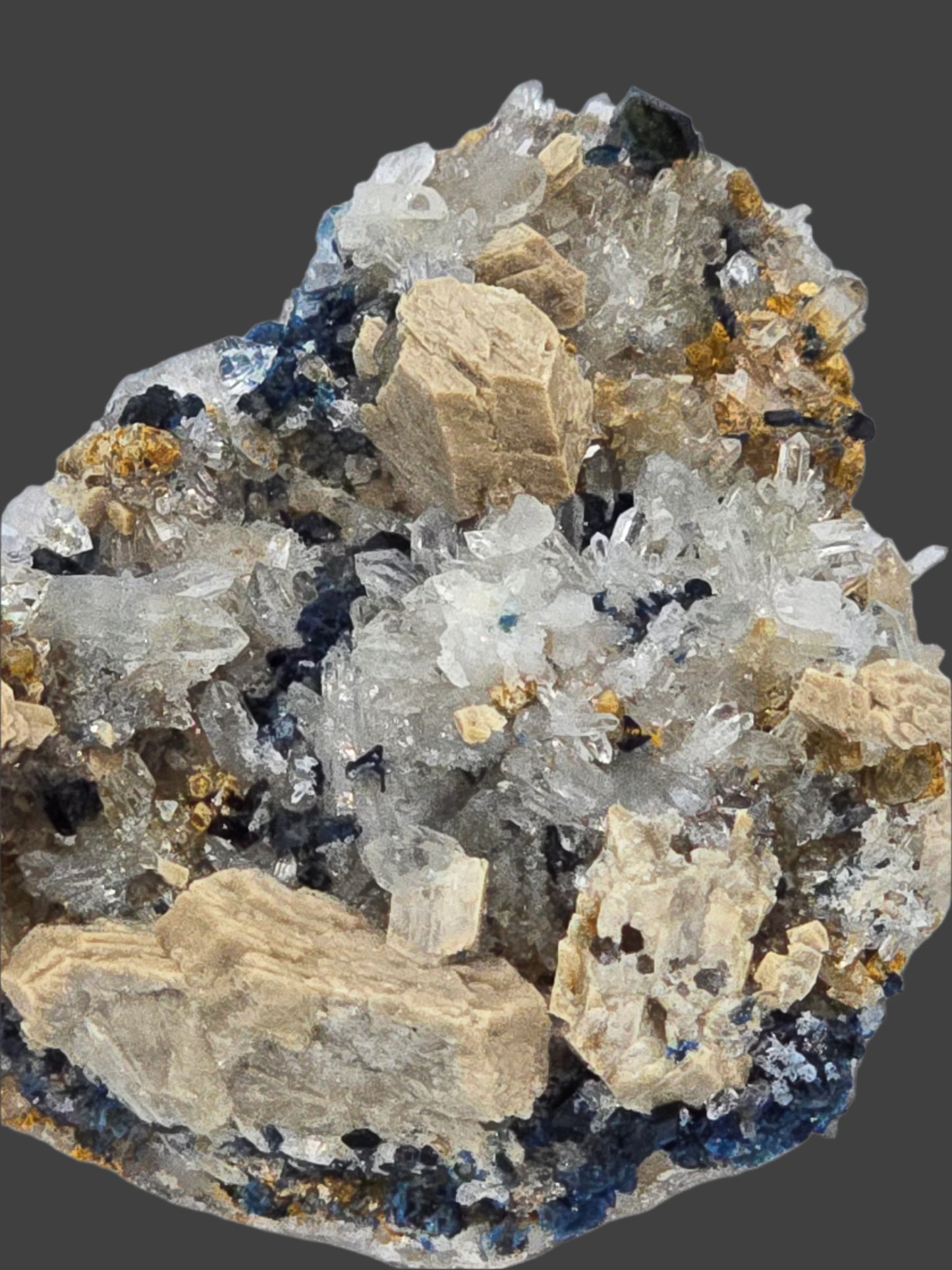 WHITEITE (EXTREMELY RARE), ARROJADITE, QUARTZ, AZURITE, SIDERITE