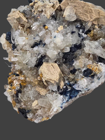 WHITEITE (EXTREMELY RARE), ARROJADITE, QUARTZ, AZURITE, SIDERITE