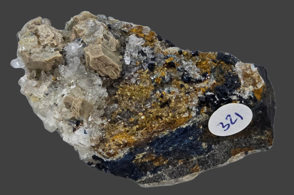 WHITEITE (EXTREMELY RARE), ARROJADITE, QUARTZ, AZURITE, SIDERITE (miniature)