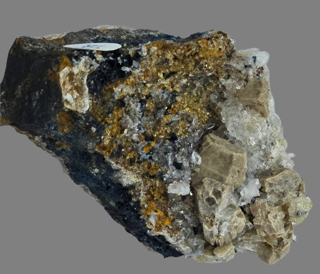WHITEITE (EXTREMELY RARE), ARROJADITE, QUARTZ, AZURITE, SIDERITE (miniature)