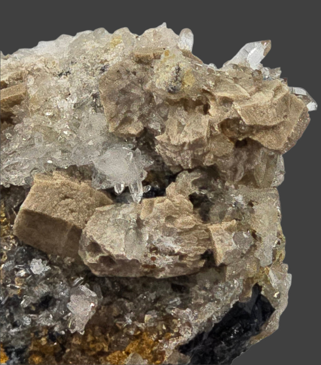 WHITEITE (EXTREMELY RARE), ARROJADITE, QUARTZ, AZURITE, SIDERITE (miniature)