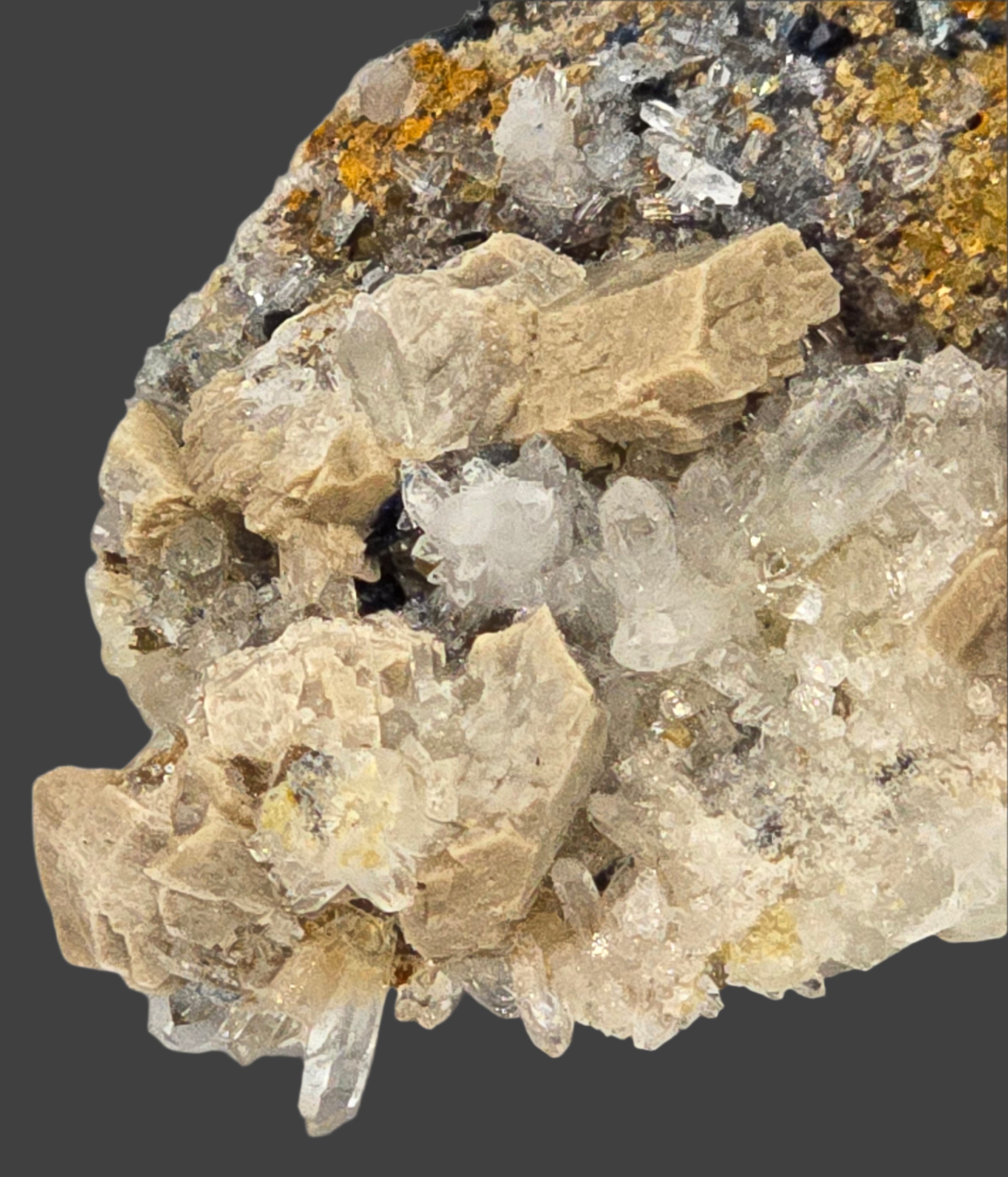 WHITEITE (EXTREMELY RARE), ARROJADITE, QUARTZ, AZURITE, SIDERITE (miniature)