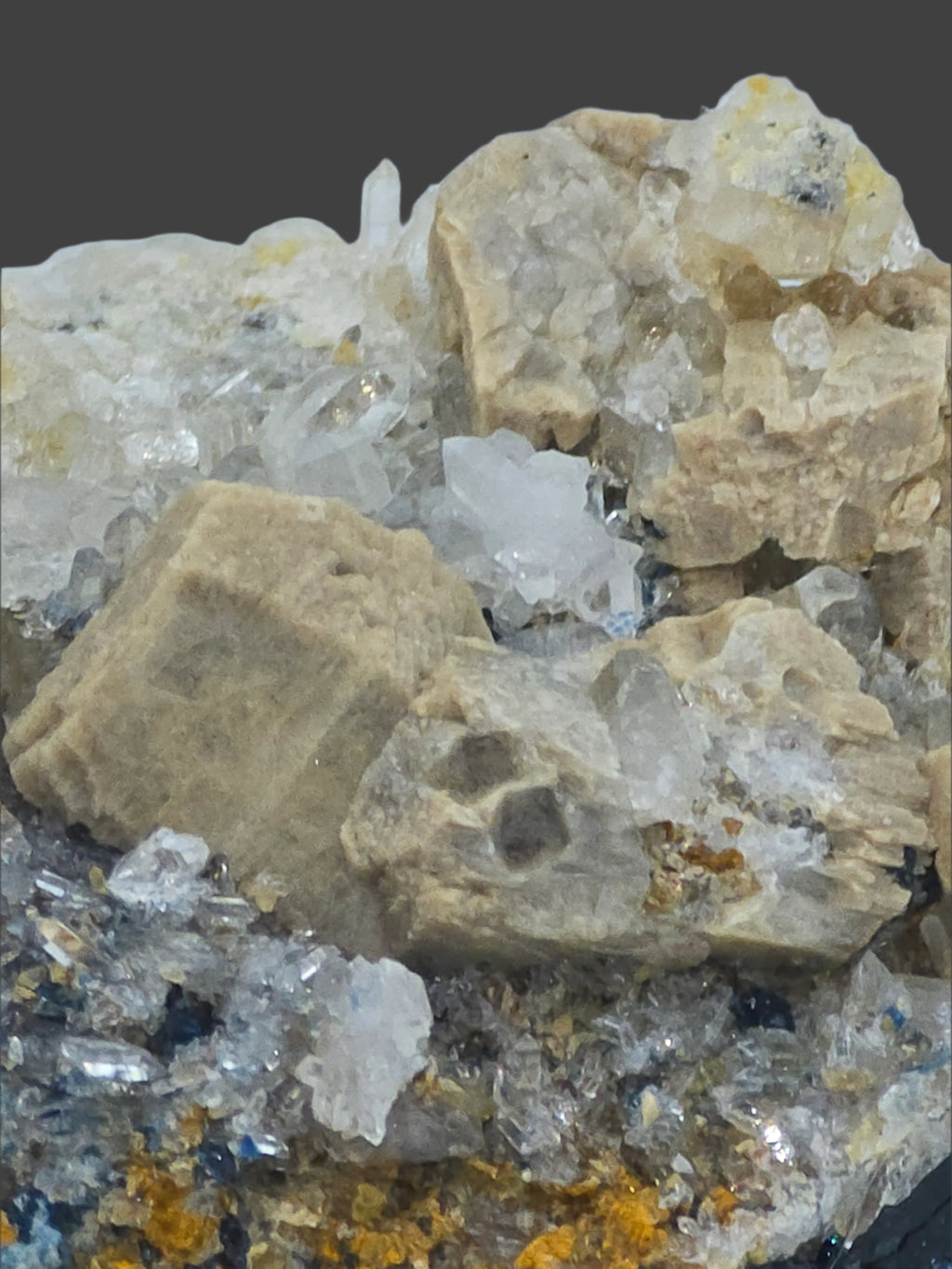 WHITEITE (EXTREMELY RARE), ARROJADITE, QUARTZ, AZURITE, SIDERITE (miniature)